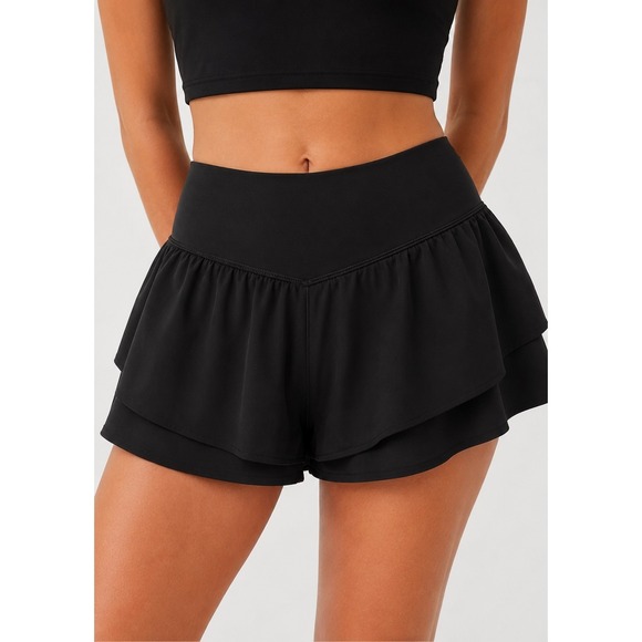 aerie Pants - Aerie Culotte Black Flirty Shorts Skirt Flowy V Front Sz M Medium Offline